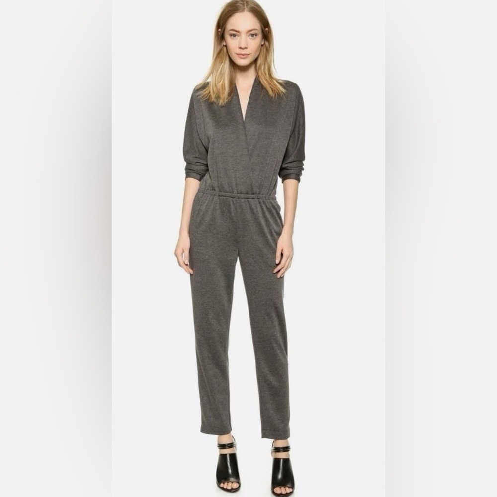 CLUB MONACO - Briana Charcoal Grey Stretch Knit, Wrap-front, Jumpsuit. Size: 8
